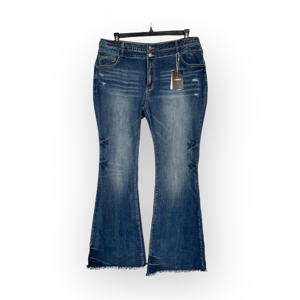 NWT Flamingals jeans flare style raw hem size XXXL